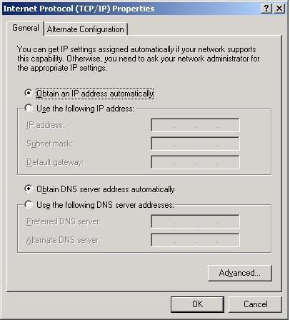 XP TCP/IP Settings on CM Connection