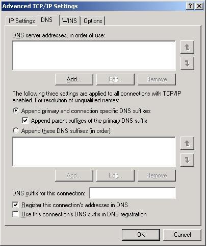 XP Advanced DNS settings